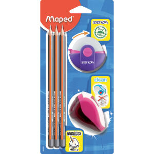 Multi Kit Maped 5-teilig Radierer,Spitzer,3 Bleist - orange/pink, blau/grün, pink/blau sortiert