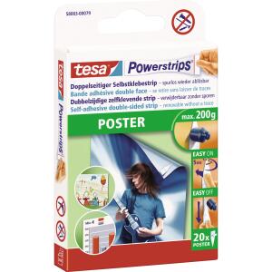 tesa Powerstrips Poster - ablösbar, Tragfähigkeit 200 g, weiß, 20 Stück