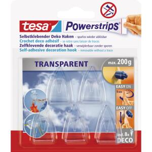 tesa Powerstrips Deco-Haken - ablösbar, Tragfähigkeit 200 g, transparent