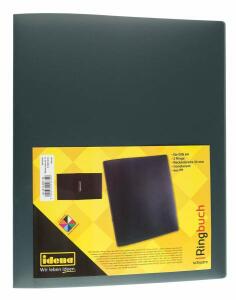 Idena Ringbuch A4 2 Ringe PP, transluzent schwarz, - für ca. 300 Blatt A4, Ringdurchmesser 30mm - Rückenbreite 35mm