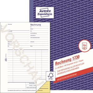 Zweckform 1730 Rechnung, DIN A5, selbstdurchschreibend, 2 x 40 Blatt, weiß, gelb