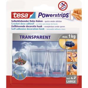 tesa Powerstrips Deco-Haken XL - ablösbar, Tragfähigkeit 1 kg, transparent