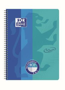 Oxford Schule Duo-Collegeblock Touch A4+ L.28 (48 Blatt) + L. 27 (32 Blatt) Optik Paper, Doppelspirale, abgerundete Ecken, farbrein meerblau-aqua