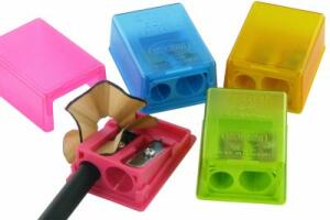 Doppelspitzer 2-in-1 Box mit Behälter 4 Farben - für Federtaschen, Quaderform
