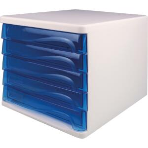 Schubladenbox, 5 Schübe weiß/blautransparent