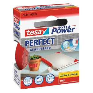 tesa Gewebeklebeband extra Power Perfect - 2,75 m x 19 mm, rot