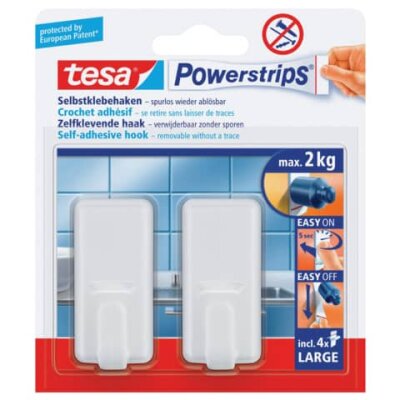 tesa Powerstrips Systemhaken - ablösbar, classic, Tragfähigkeit 2 kg, weiß