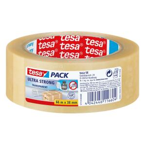tesa Verpackungsklebeband tesapack Ultra Strong, PVC, 66 m x 38 mm, transparent