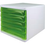 Schubladenbox, 5 Schübe weiß/grüntransparent