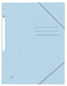 Oxford Eckspannmappe TOP FILE+, A4, aus 390 g/m² Karton, mit aufgedrucktem Beschriftungsfeld und aufgeklebtem Rückenschild, flache Eckspannergummis zu schließen von hinten nach vorne, 3 Einschlagklappen, pastell blau