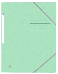 Oxford Eckspannmappe TOP FILE+, A4, aus 390 g/m² Karton, mit aufgedrucktem Beschriftungsfeld und aufgeklebtem Rückenschild, flache Eckspannergummis zu schließen von hinten nach vorne, 3 Einschlagklappen, pastell grün