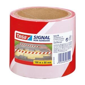 tesa Absperrband - nicht klebend - rot/weiß - 80 mm x 100 m