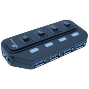 MediaRange USB 3.0 Hub 1:4 mit seperaten Ein-/Aus-Schaltern und Netzteil