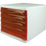 Schubladenbox, 5 Schübe weiß/rottransparent