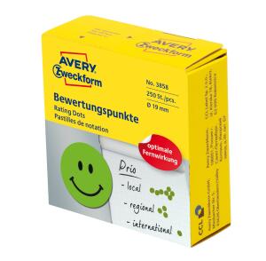 Zweckform 3858 Bewertungspunkt "lachender Smiley" - Ø 19 mm, Spender mit 250 Etiketten, grün
