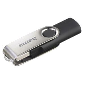 USB Speicher Stick 16GB USB 2.0 schwarz silber - mit Öse für Schlüsselring, Hama