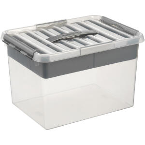 MultiBox 22 Liter für A4 mit Einsatz, transparent - silberner Einsatz für Utensilien