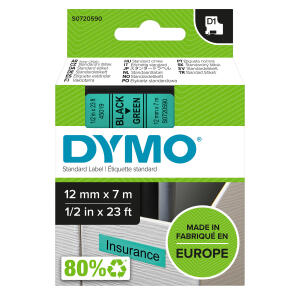 Dymo Schriftband D1 Kunststoff laminiert 7 mx12 mm Schwarz/Grün