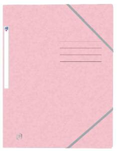 Oxford Eckspannmappe TOP FILE+, A4, aus 390 g/m² Karton, mit aufgedrucktem Beschriftungsfeld und aufgeklebtem Rückenschild, flache Eckspannergummis zu schließen von hinten nach vorne, 3 Einschlagklappen, pastell rosa