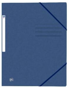 Oxford Eckspannmappe TOP FILE+, A4, aus 390 g/m² Karton, mit aufgedrucktem Beschriftungsfeld und aufgeklebtem Rückenschild, flache Eckspannergummis zu schließen von hinten nach vorne, 3 Einschlagklappen, dunkelblau