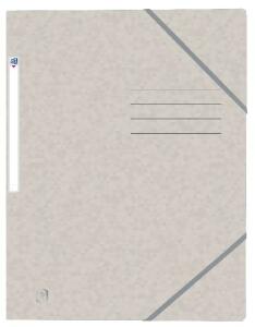 Oxford Eckspannmappe TOP FILE+, A4, aus 390 g/m² Karton, mit aufgedrucktem Beschriftungsfeld und aufgeklebtem Rückenschild, flache Eckspannergummis zu schließen von hinten nach vorne, 3 Einschlagklappen, beige