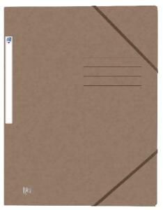 OXFORD Eckspannmappe TOP FILE+, A4, aus 390 g/m² Karton, mit aufgedrucktem Beschriftungsfeld und aufgeklebtem Rückenschild, flache Eckspannergummis zu schließen von hinten nach vorne, 3 Einschlagklappen, braun