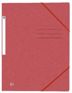 OXFORD Eckspannmappe TOP FILE+, A4, aus 390 g/m² Karton, mit aufgedrucktem Beschriftungsfeld und aufgeklebtem Rückenschild, flache Eckspannergummis zu schließen von hinten nach vorne, 3 Einschlagklappen, dunkelrot