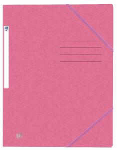 OXFORD Eckspannmappe TOP FILE+, A4, aus 390 g/m² Karton, mit aufgedrucktem Beschriftungsfeld und aufgeklebtem Rückenschild, flache Eckspannergummis zu schließen von hinten nach vorne, 3 Einschlagklappen, rosa