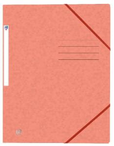 OXFORD Eckspannmappe TOP FILE+, A4, aus 390 g/m² Karton, mit aufgedrucktem Beschriftungsfeld und aufgeklebtem Rückenschild, flache Eckspannergummis zu schließen von hinten nach vorne, 3 Einschlagklappen, coral