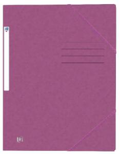 Oxford Eckspannmappe TOP FILE+, A4, aus 390 g/m² Karton, mit aufgedrucktem Beschriftungsfeld und aufgeklebtem Rückenschild, flache Eckspannergummis zu schließen von hinten nach vorne, 3 Einschlagklappen, violett
