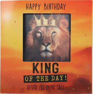 3D Klappkarte mit Musik und Licht Motiv 26 - Happy Birthday King of the day!... - 3 LR54/L1130 Alkali-Mangan Batterien enthalten - Depesche
