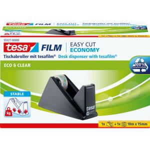 tesa Tischabroller Easy Cut Economy - Sparpack, für Rollen bis 33 m x 19 mm, gefüllt, schwarz