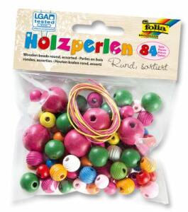 Bastelset Holzperlen sort. FOLIA 2297 84ST rund