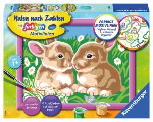 Malen nach Zahlen Bild 180x130mm Niedliche Hasen - Ravensburger Bild mit Rahmen Serie E 10 Acrylfarben - ab 7 Jahren