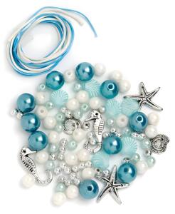 GLOREX Perlen-Set weiß-silber-türkis