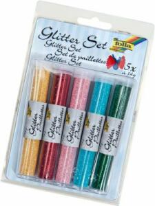 Glitterpulver, Streukappe 5 Tuben a 14g, 5 Farben