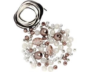 GLOREX Perlen-Set braun-weiß-silber