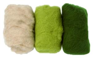 Schafwolle 3 x 10g Grün-Mix
