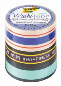 Washi Tapes 10m Strip Neon I 3er Set - Klebeband aus Reispapier, von Hand abreißbar, säurefrei, - 1 Rolle 20mmx10m, 2 Rollen 15mmx10m, Folia