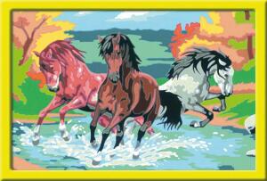 Malen nach Zahlen Bild 31x21cm Stolze Wildpferde - Ravensburger Bild mit Rahmen Serie C 20 Acrylfarben - ab 7 Jahren