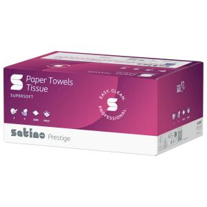 Handtuchpapier 25x23cm 3000 Blatt weiß Satino - Prestige, V-Falzung, hochweiß, Wepa