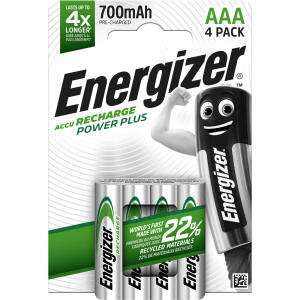 ENERGIZER Akku Rechargeable Power Plus Micro AAA 1,2Volt 700mAh, weiß/grün, 4 Stück