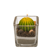 Kerze im Glas, Kaktus, mit Sand & Steindeko,
