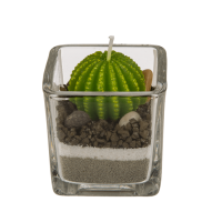 Kerze im Glas, Kaktus, mit Sand & Steindeko,