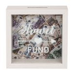 OOTB Weiße Holz-Spardose Travel Fund ca. 15 x 15 cm