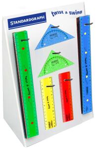 Standardgraph Twist & Swing OFFICE  je 24 Lineale 30 cm und Geometriedreiecke 16 cmzum abheften sowie 24 Lineale 15 cm unzerbrechlich farbig sortiert im Display