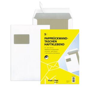 MAILmedia Papprückwandtaschen C4, mit Fenster, 120 g/qm, weiß, 5 Stück