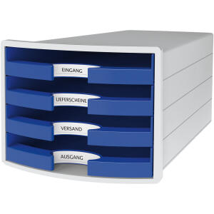 HAN Schubladenbox IMPULS - A4/C4, 4 offene Schubladen, lichtgrau/blau