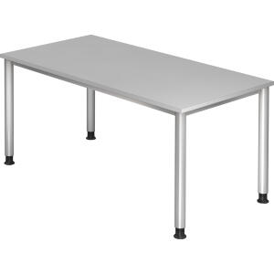 Hammerbacher Schreibtisch 4-Fuß-Gestell rund - 160 x 68-76 x 80 cm, höhenverstellbar, Grau/Silber