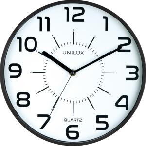 Unilux POP Wanduhr schwarz, Durchmesser: 30 cm, Quarzuhrwerk, leise schleichende Zeiger, Batterie inklusive
